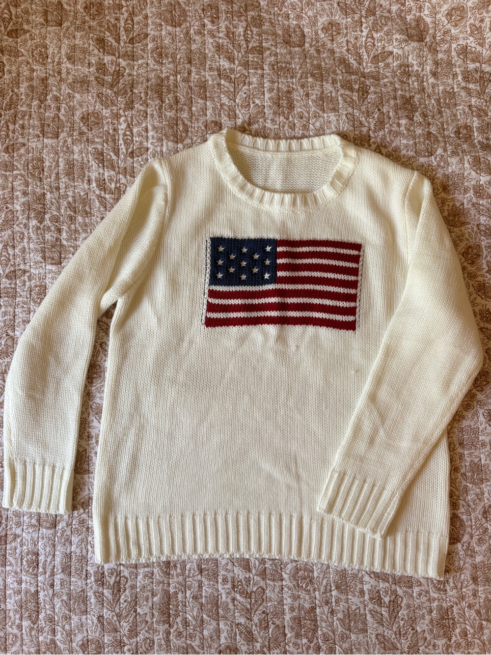 Cream Flag Knit Sweater - Women's Classic Crewneck